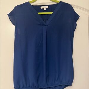 Chaus Deep Blue V-Neck Cap-Sleeve Blouse